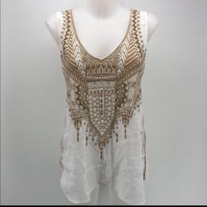 Johnny Was white embroidered linen tank top medium